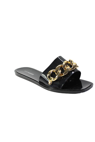 Steve Madden Womens Chain Detail Open Toe Slide On Jelly Sandals Black Size 8