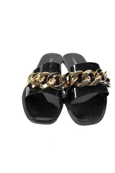 Steve Madden Womens Chain Detail Open Toe Slide On Jelly Sandals Black Size 8