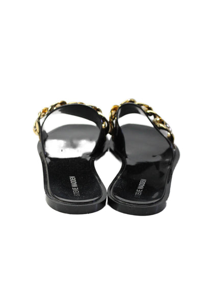 Steve Madden Womens Chain Detail Open Toe Slide On Jelly Sandals Black Size 8