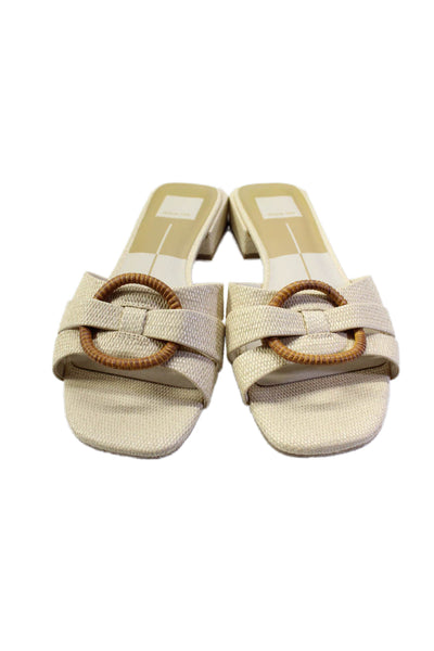 Dolce Vita Womens Woven Open Toe Low Heel Slip On Slides Sandals Beige Size 8US