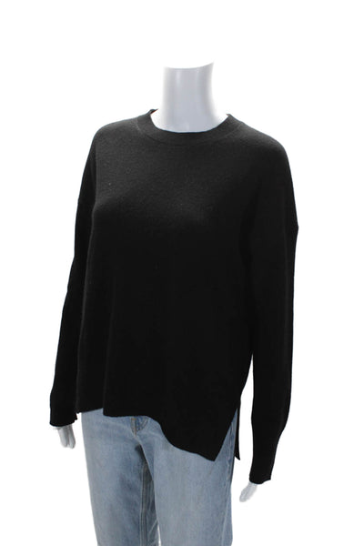 Theory Women's Round Neck Long Sleeves Slit Hem Pullover Sweater Black Size M