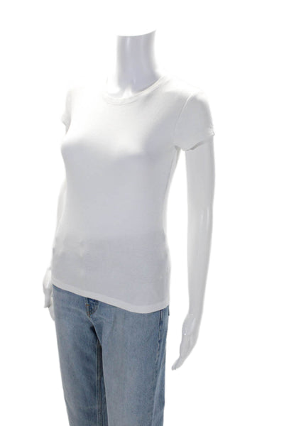 Club Monaco Women's Round Neck Short Sleeves Ribbed Blouse White Size S