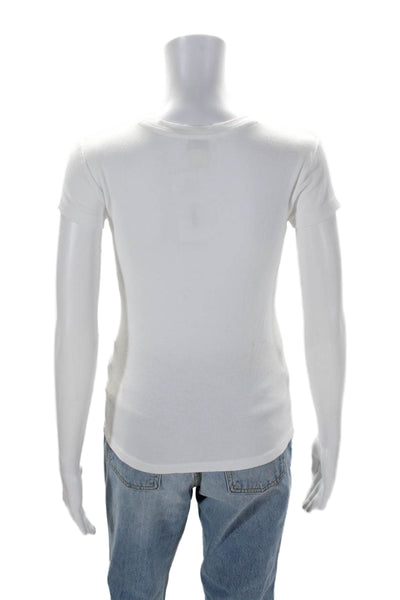 Club Monaco Women's Round Neck Short Sleeves Ribbed Blouse White Size S