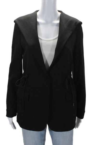 Theory Women's Hood Long Sleeves Cinch Waist Button Jacket Black Size P