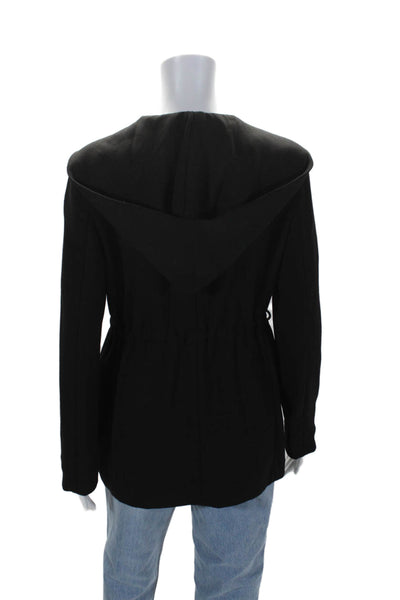 Theory Women's Hood Long Sleeves Cinch Waist Button Jacket Black Size P