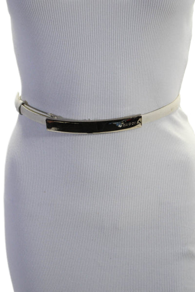 Gucci Womens Leather Silver Tone Skinny Button Closure Belt White Size 32