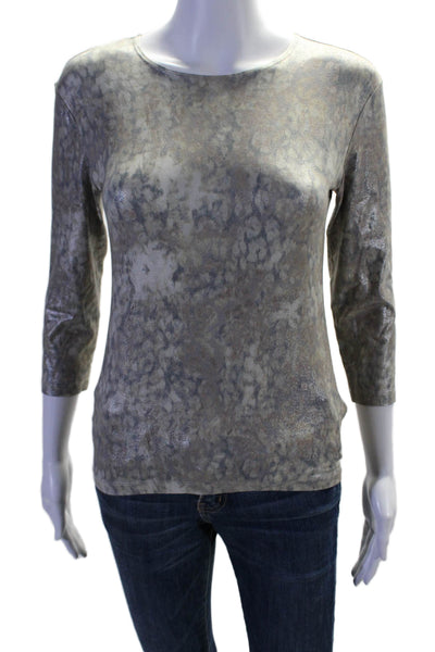 Leggiadro Womens Metallic Long Sleeve Spotted Print Blouse Gray Size 1