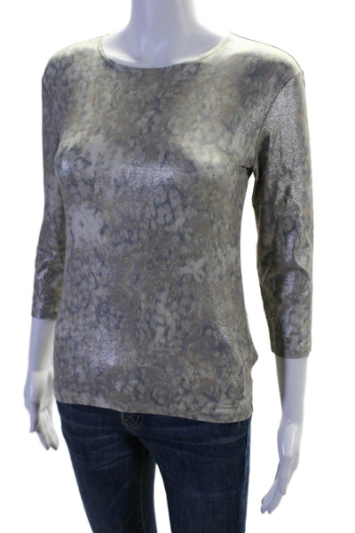 Leggiadro Womens Metallic Long Sleeve Spotted Print Blouse Gray Size 1