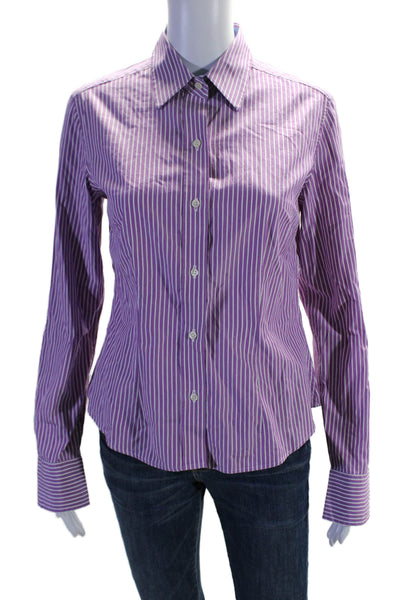 J. Mclaughlin Womens Cotton Long Sleeve Striped Button Down Shirt Purple Size 4