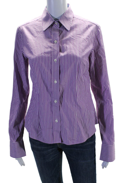 J. Mclaughlin Womens Cotton Long Sleeve Striped Button Down Shirt Purple Size 4