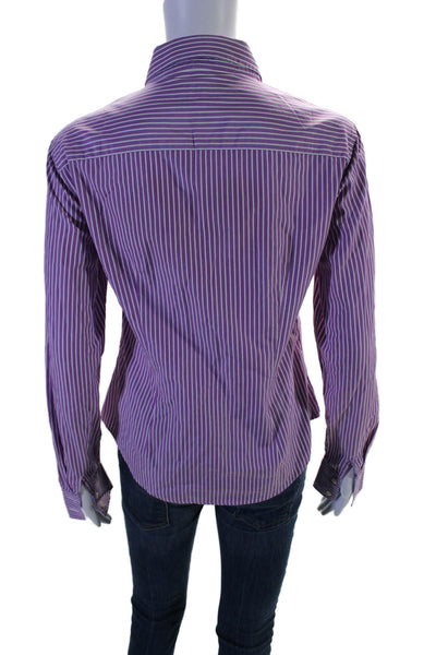 J. Mclaughlin Womens Cotton Long Sleeve Striped Button Down Shirt Purple Size 4