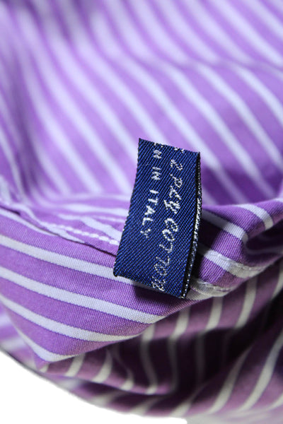 J. Mclaughlin Womens Cotton Long Sleeve Striped Button Down Shirt Purple Size 4