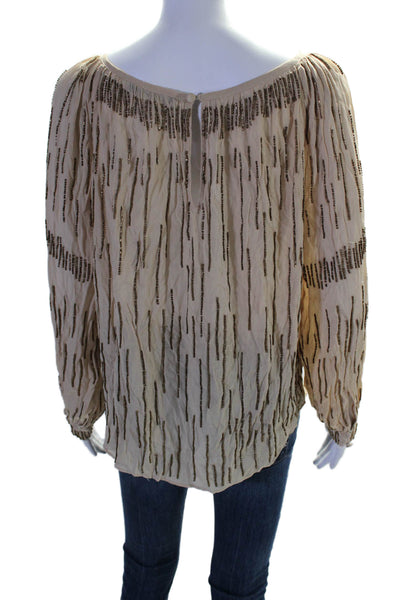 Love Sam Womens Beige Beaded Scoop Neck Long Sleeve Blouse Top Size XS