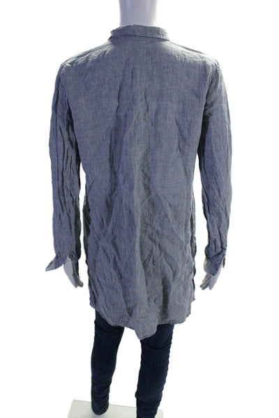 Eileen Fisher Womens Linen V-Neck Half Button Long Sleeve Tunic Top Blue SIze XS