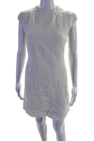 Theory Womens Cotton Fringed Hem Zipped Sleeveless Midi Dress Cream Size 6