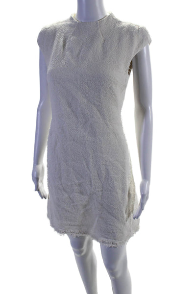 Theory Womens Cotton Fringed Hem Zipped Sleeveless Midi Dress Cream Size 6