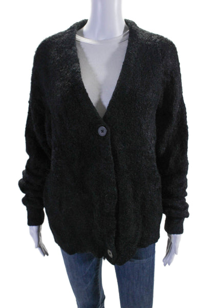 Bella Dahl Womens V-Neck Long Sleeve Button Up Cardigan Sweater Black Size L