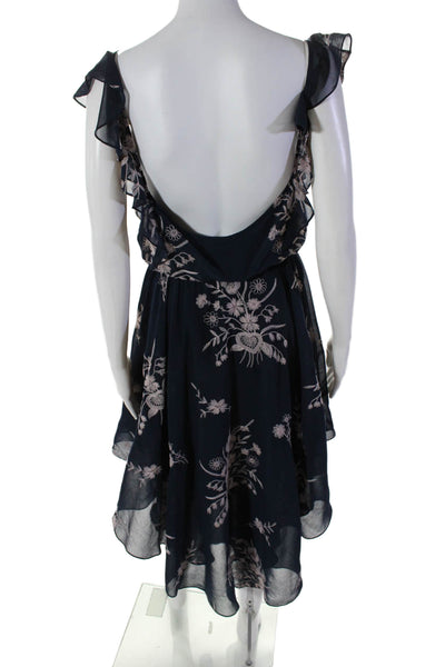 Haute Hippie Womens Navy Floral Embroidered Ruffle Sleeveless Shift Dress Size S