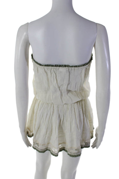 Sunday Womens Linen Tube Top Flare Ruffle Mini Lace Dress White Size S