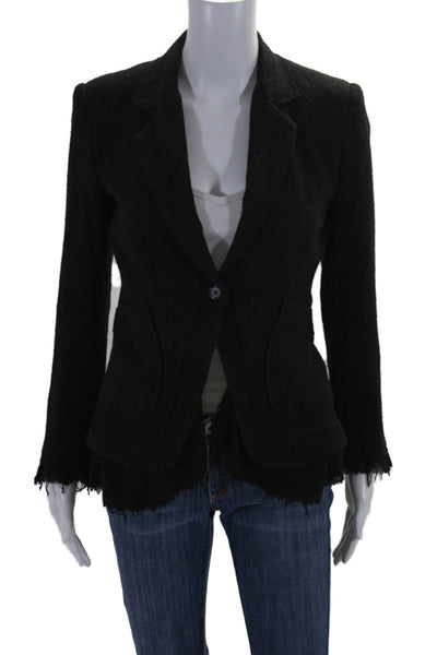 Elizabeth and James Womens Single Button Blazer Jacket Black Wool Size 0