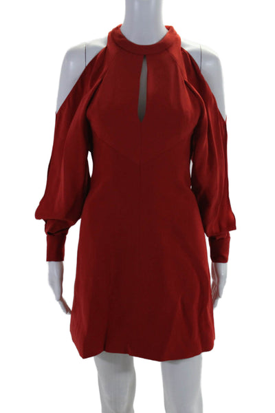 J. Mendel  Womens Silk Cold Shoulder Long Sleeves A Line Dress Red Size 0