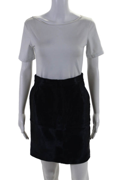 Pringle of Scotland Womens Leather Mini Pencil Skirt Midnight Blue Size 4