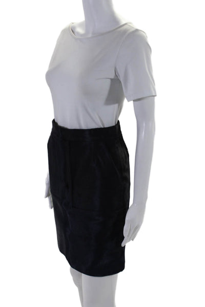 Pringle of Scotland Womens Leather Mini Pencil Skirt Midnight Blue Size 4