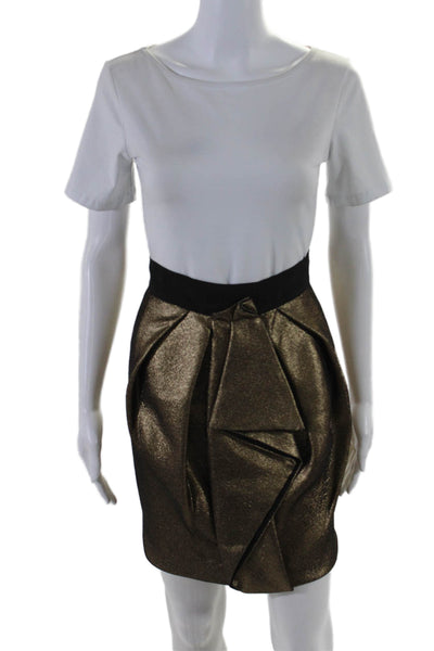 J. Mendel Womens Ruffled Front Mini Skirt Gold Metallic Black Size Small