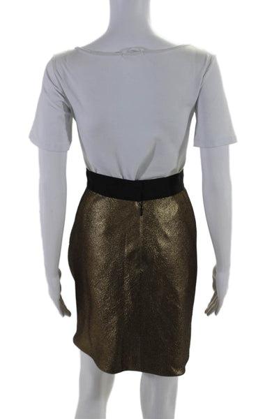 J. Mendel Womens Ruffled Front Mini Skirt Gold Metallic Black Size Small