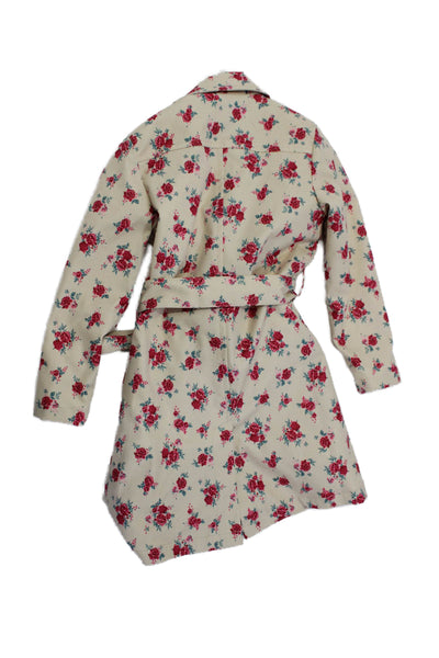 Mia Joy Childrens Girls Floral Print Belted Coat Beige Pink Cotton Size 3T