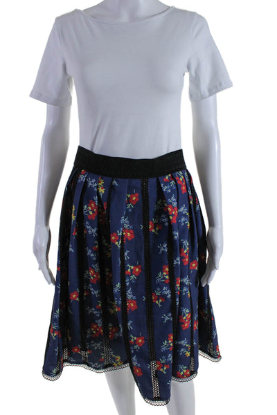 J. Peterman Womens Side Zip Knee Length Floral A Line Skirt Navy Blue Size 10