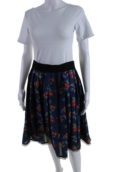 J. Peterman Womens Side Zip Knee Length Floral A Line Skirt Navy Blue Size 10