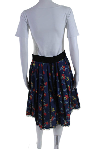 J. Peterman Womens Side Zip Knee Length Floral A Line Skirt Navy Blue Size 10