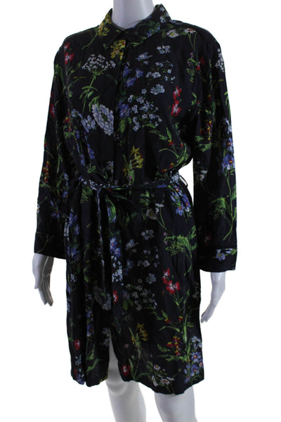 Hobbs London Womens Button Front Collared Belted Floral Dress Navy Multi Size 10