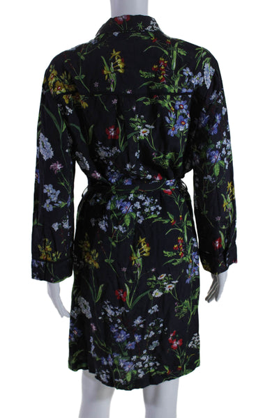 Hobbs London Womens Button Front Collared Belted Floral Dress Navy Multi Size 10