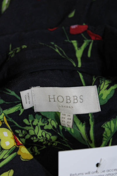 Hobbs London Womens Button Front Collared Belted Floral Dress Navy Multi Size 10