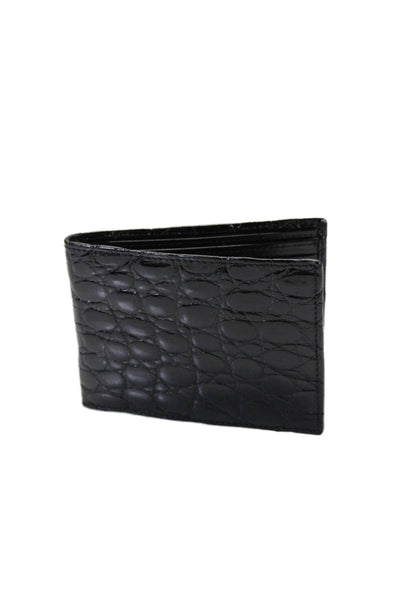 Tardini Womens Genuine American Alligator Skin Textured Billfold Wallet Black