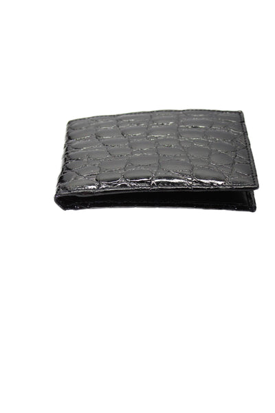 Tardini Womens Genuine American Alligator Skin Textured Billfold Wallet Black