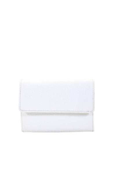 Tardini Womens Leather Textured Zipped Folded Snap Closure Embossed Wallet White