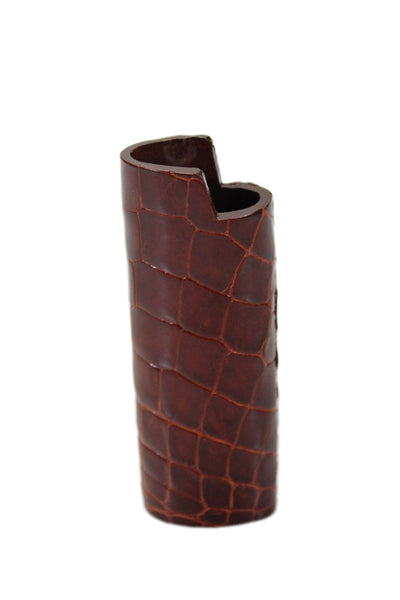 Tardini Womens Genuine Alligator Leather Cigarette Lighter Holder Brown