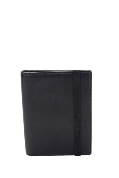 Tardini Womens Leather Bifold Open Side Elastic Band Closure Wallet Black