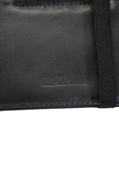 Tardini Womens Leather Bifold Open Side Elastic Band Closure Wallet Black