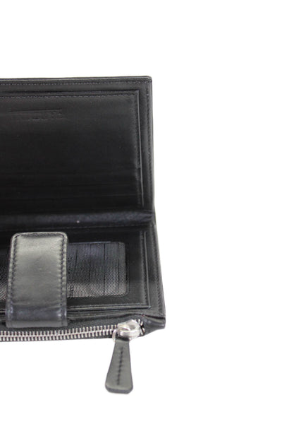 Tardini Womens Leather Multilayered Zipped Mesh Folded Button Clasp Wallet Black