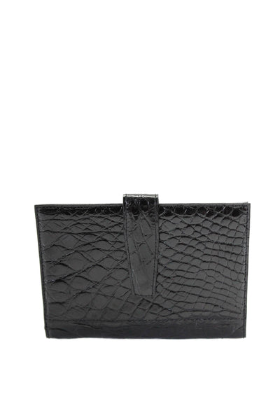 Tardini Womens Genuine American Alligator Leather Textured Passport Holder Black