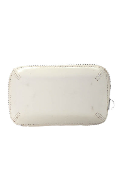 Tardini Womens Leather Zipped Cube Key Chain Dual Pocket Coin Wallet Bag White