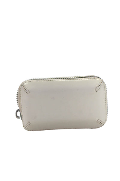 Tardini Womens Leather Zipped Cube Key Chain Dual Pocket Coin Wallet Bag White