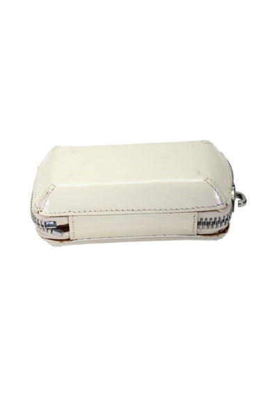 Tardini Womens Leather Zipped Cube Key Chain Dual Pocket Coin Wallet Bag White