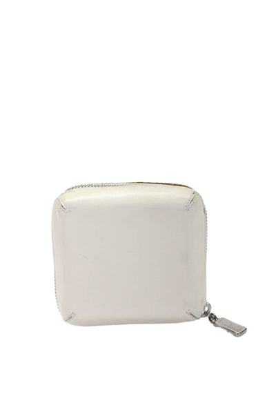 Tardini Womens Leather Zipped Closure Cube Drawstring Coin Pouch Wallet White