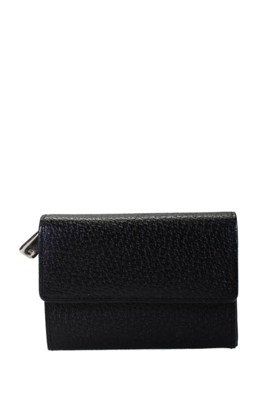 Tardini Womens Leather Textured Folded Button Snap Closure Zipped Wallet Black