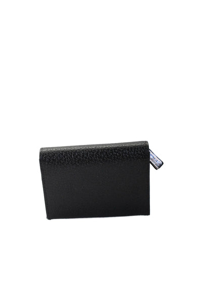 Tardini Womens Leather Textured Folded Button Snap Closure Zipped Wallet Black